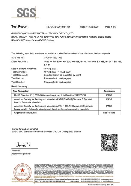 Cina Guangdong XiMi New Material Technology Co., Ltd Sertifikasi