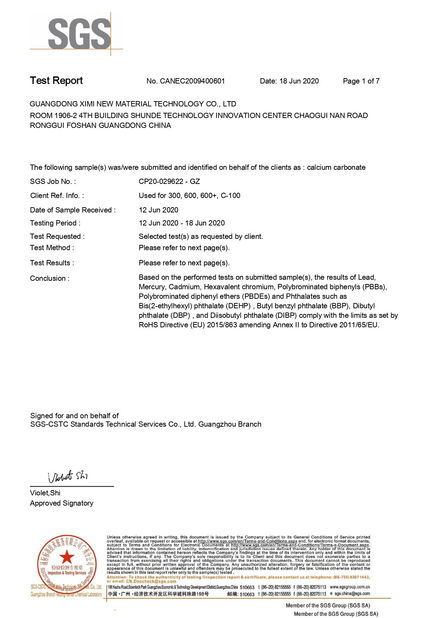 Cina Guangdong XiMi New Material Technology Co., Ltd Sertifikasi